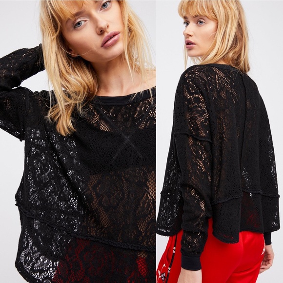 Free People Not Cold In This Lace Knit Top - Black - Picture 6 of 6